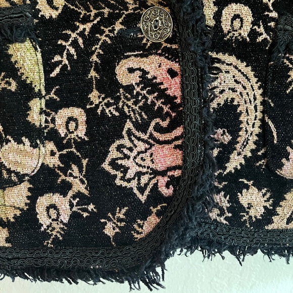CHICO’S Fringed Tapestry Blazer, Black Pink Paisley (Size 1) 8 Medium M - Picture 7 of 10
